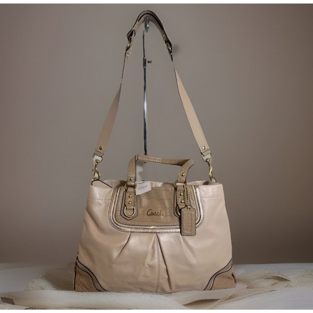 NWT Coach F24887 Ashley Spectator Exotic Leather Carryall Bag- Beige